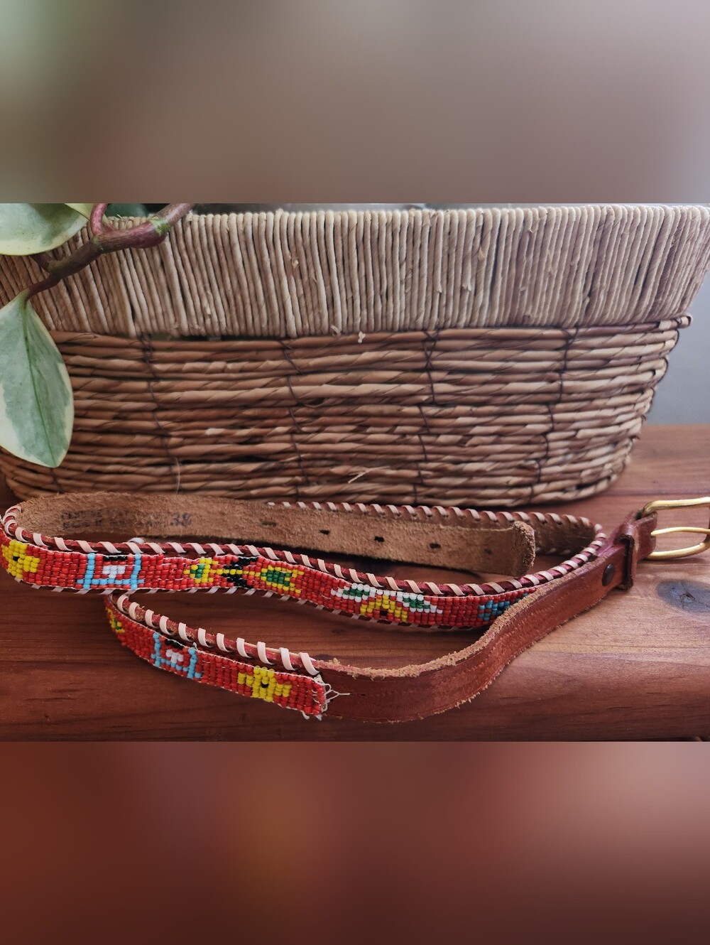 Vintage Leather Belt Beaded Boho Western 90s Festival Rodeo